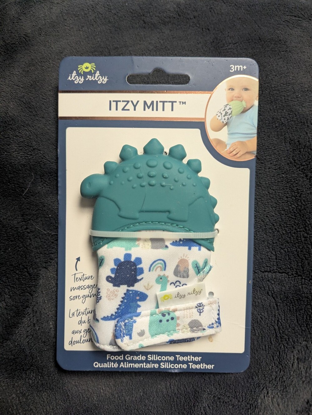 Itzy Ritzy Dinosaur Silicone Teething Mitt with Adjustable Strap Teal
